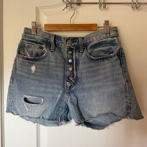Levi's Light Blue Distressed Button-Fly Denim Shorts